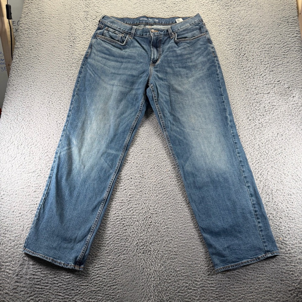 Old Navy Built-In Flex Jeans Mens 35x32 Blue Denim Straight Loose Stretch Faded